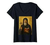 Femme Icône de St Benedict - catholique St Benedict T-Shirt avec Col en V