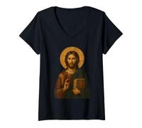 Femme Icône orthodoxe de Jésus-Christ Le Maître T-Shirt avec Col en V