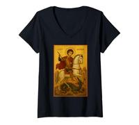 Femme Icône orthodoxe de Saint Georges et Le Dragon T-Shirt avec Col en V