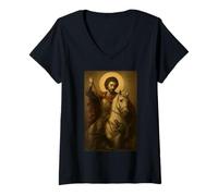 Femme Icône orthodoxe de Saint Georges et Le Dragon T-Shirt avec Col en V