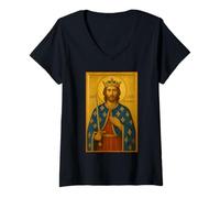 Femme Icône orthodoxe de Saint Louis de France T-Shirt avec Col en V