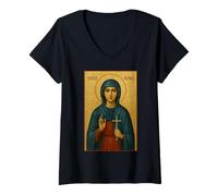 Femme Icône orthodoxe de Sainte Agnès T-Shirt avec Col en V