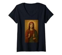 Femme Icône orthodoxe de Sainte Marie-Madeleine T-Shirt avec Col en V