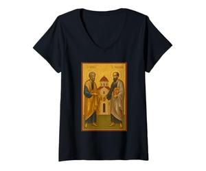 Femme Icône orthodoxe des Saints Pierre et Paul avec l'église T-Shirt avec Col en V