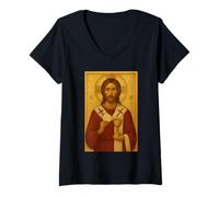 Femme Icône orthodoxe du Christ de l'Eucharistie T-Shirt avec Col en V