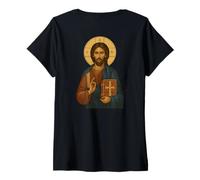 Femme Icône orthodoxe Jésus-Christ Le Maître T-Shirt avec Col en V
