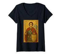 Femme Icône orthodoxe Sainte Jeanne d'arc T-Shirt avec Col en V