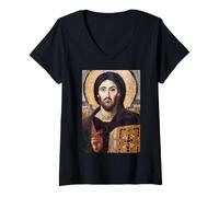 Femme Icône Pantocrator de Jésus-Christ du monastère Sainte-Catherine T-Shirt avec Col en V