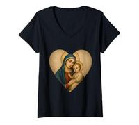 Femme Icône Saint Marie avec bébé Jésus Christ Santa Maria Cœur Icône T-Shirt avec Col en V