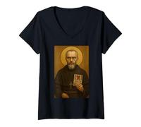 Femme Icône Sainte catholique de Saint Maximilien Kolbe T-Shirt avec Col en V