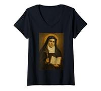 Femme Icône Sainte catholique de Sainte Edith Stein T-Shirt avec Col en V