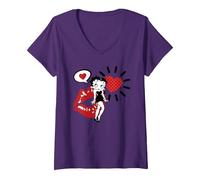 Femme Icônes Betty Boop Heart Kiss T-Shirt avec Col en V
