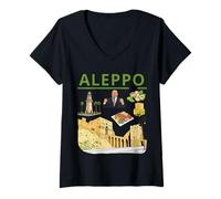 Femme Icônes du Patrimoine syrien, citadelle et Art culturel d'Alep T-Shirt avec Col en V