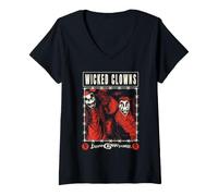 Femme ICP Wicked Clowns Portrait with Barbed Wire Horrorcore Rap T-Shirt avec Col en V