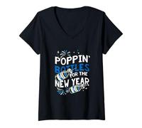 Femme ICU Nurses Poppin Bouteilles pour Le réveillon du Nouvel an PICU ER Nurse T-Shirt avec Col en V
