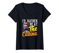 Femme I'd Rather Be At The Casino Gambling Machine à sous Poker T-Shirt avec Col en V