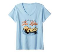 Femme I'd Rather Be at The Lake Chien Flottant Amusant Summer T-Shirt avec Col en V