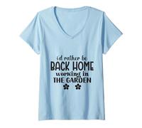 Femme I'd Rather Be Back Home Working in The Garden Introverti T-Shirt avec Col en V