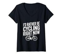 Femme I'd Rather Be Cycling Right Now Cycling Athusiast T-Shirt avec Col en V