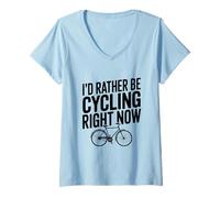 Femme I'd Rather Be Cycling Right Now Cycling Athusiast T-Shirt avec Col en V