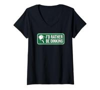 Femme I'd Rather Be Dinking Pickleball Funny Player Humour T-Shirt avec Col en V