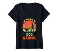 Femme I'd Rather Be Dog Walking Promeneur rétro pour chien T-Shirt avec Col en V