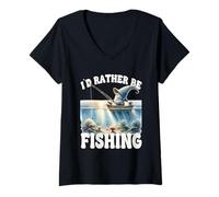 Femme Id Rather Be Fishing Saying For Dad Peaceful Fishing Scene T-Shirt avec Col en V