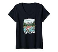 Femme I'd Rather Be Fly Fishing Trout Mountains River Outdoors T-Shirt avec Col en V