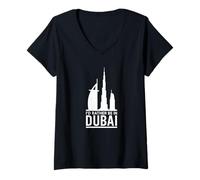 Femme I'd Rather Be in Dubai - Urban Skyline Graphic T-Shirt avec Col en V