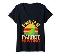 Femme Id Rather Be Perrot Hunting Cute Perroquet Lover T-Shirt avec Col en V