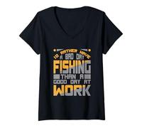 Femme I'd Rather Have A Bad Day Fishing Than A Good Day At Work T-Shirt avec Col en V