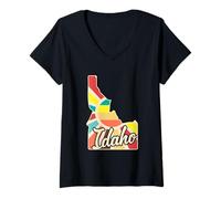Femme Idaho Art rétro coloré de l'État de l'Idaho T-Shirt avec Col en V
