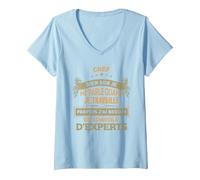 Femme Idée Cadeau Chef - Bien Sûr Je Me Parle T-Shirt avec Col en V, Bleu Céleste, S
