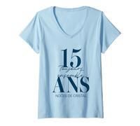 Femme Idée Cadeau Couple 15 Ans de Mariage - Noces de Cristal T-Shirt avec Col en V