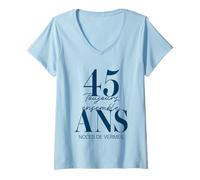 Femme Idée Cadeau Couple 45 Ans de Mariage - Noces de Vermeil T-Shirt avec Col en V