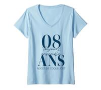 Femme Idée Cadeau Couple 8 Ans de Mariage - Noces de Coquelicot T-Shirt avec Col en V