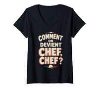 Femme IDEE Cadeau Drole LA 7ème Compagnie Comment on Devient Chef T-Shirt avec Col en V