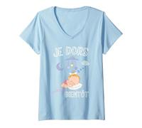 Femme Idée Cadeau Future Maman 2025 Femme Enceinte Naissance bébé T-Shirt avec Col en V, Bleu Céleste, XL