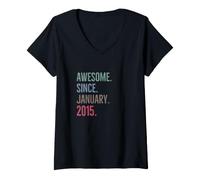 Femme Idée d'anniversaire géniale Depuis Janvier 2015 T-Shirt avec Col en V