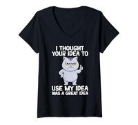 Femme Idée de Chat Amusante penseur Graphique Humour Amoureux des Chats T-Shirt avec Col en V