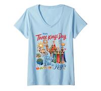 Femme Idée de Costume de fête des Trois Rois pour Enfants et Día De Los Reyes T-Shirt avec Col en V