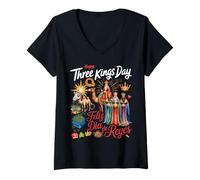 Femme Idée de Costume de fête des Trois Rois pour Femmes et Día De Los Reyes T-Shirt avec Col en V