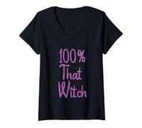 Femme Idée de Costume d'halloween 100% That Witch T-Shirt avec Col en V