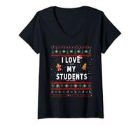 Femme Idée de Noël pour enseignant pour femme et professeur amusant en pain d'épices T-Shirt avec Col en V