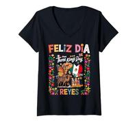 Femme Idée pour Femme Rois Day Mexico Rosca De Reyes T-Shirt avec Col en V