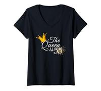 Femme Idées cadeaux de fête d'anniversaire 55 ans pour elle The Queen is 55 T-Shirt avec Col en V