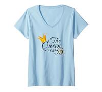 Femme Idées cadeaux de fête d'anniversaire 55 ans pour elle The Queen is 55 T-Shirt avec Col en V