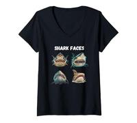Femme Identification des Visages des Requins T-Shirt avec Col en V