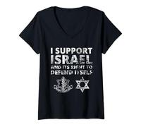 Femme IDF Grunge - Je Soutiens Israël et Son Droit de se défendre T-Shirt avec Col en V