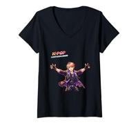 Femme Idole de l'anime K-Pop Light Burst T-Shirt avec Col en V